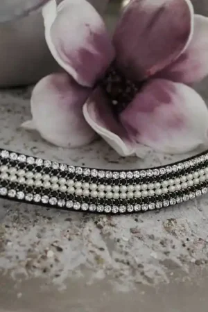 Offre Du Jour Frontal strass blanc noir et perles WW
