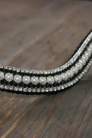 Promotion Frontal strass blanc, noir et perles