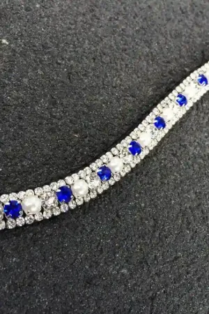 Nouveauté Frontal strass - argent, bleu roi et perles