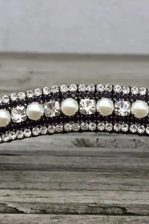 Frontal en strass Argent, perles et noir Meilleur Prix