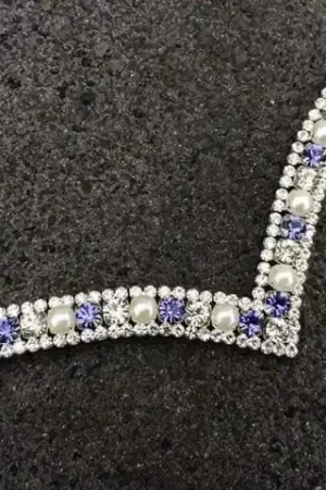 Acheter En Ligne Frontal strass blancs, perles et strass bleu indigo