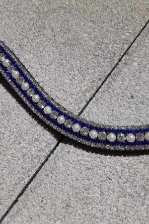 Frontal à strass bleu, argent et perle blanche Dernier Modèle
