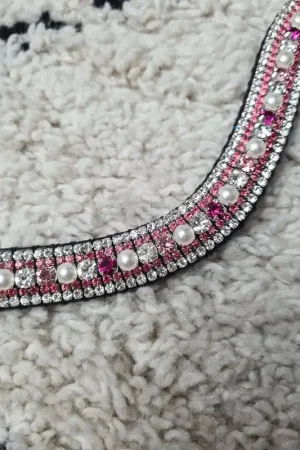 Marque Frontal à strass WW - Rose, argent et perle blanche