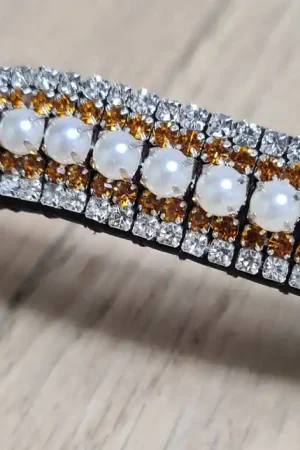 Frontal strass blanc, cuivre et perles Commande En Gros