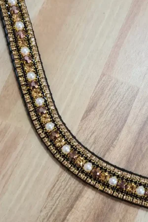 Jusqu'à Épuisement Des Stocks Frontal strass noir, or, bronze et perles