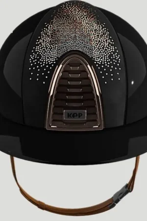 Certifié Casque CROMO 2.0 Noir Shine/Chamois noir strass nuance Rose Gold Rose visière POLO - KEP