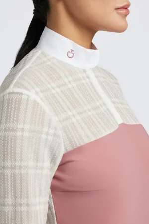 Polo de concours manches longues Sheer Jacquard Rose - CAVALLERIA TOSCANA Réduction