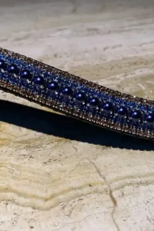 Frontal en strass rosegold et perles bleus Bon Marché