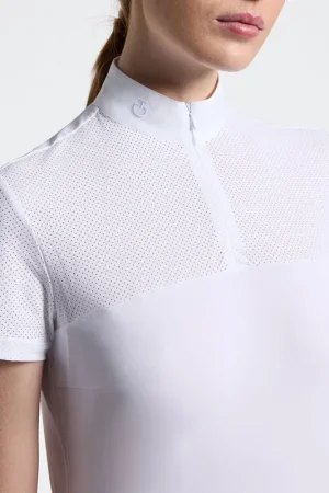 Polo de competition Perforated Jersey zip Blanc - CAVALLERIA TOSCANA Achetez Aujourd'hui