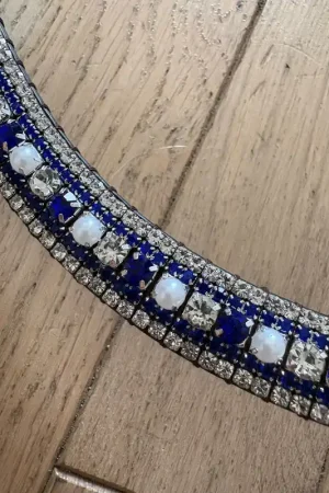 Satisfait Ou Remboursé Frontal à strass bleu perles et blanc
