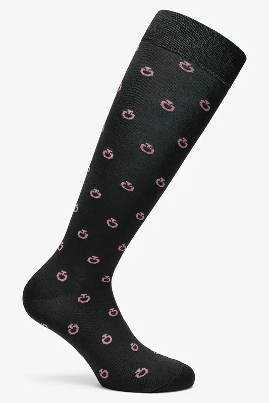 Dernier Modèle Chaussette Mini Logo Jacquart Noir logo rose - CAVALLERIA TOSCANA