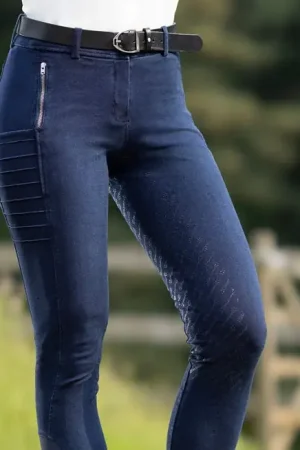 Achat Immédiat Pantalon équitation adolescente HKM Aruba Denim full grip