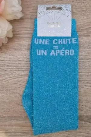Chaussettes équitation - Une chute egal un apéro - Paillettes Attitude Bon Marché