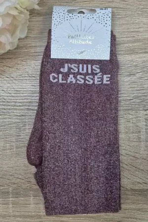 Chaussettes équitation - J'suis classé !! - Paillettes Attitude Dernière Chance