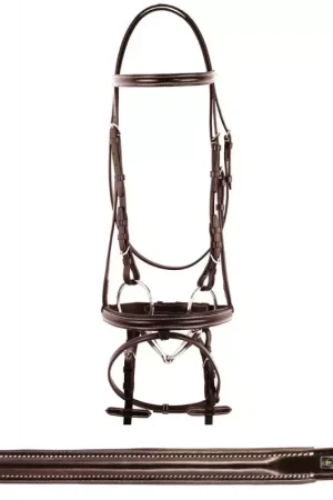 Bridon cuir muserolle combinée surpiqûres Equestro Soldes