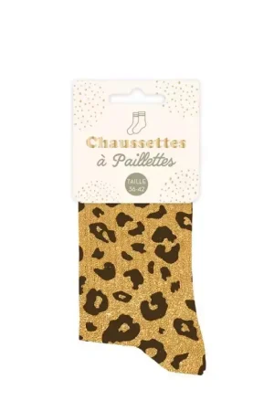 Chaussettes à paillettes courtes "Léopard" Vente Directe