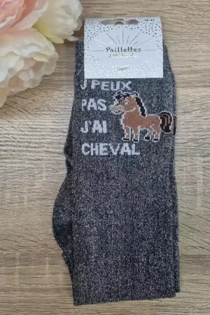 Paiement Sécurisé Chaussettes équitation - J'peux pas j'ai cheval - Paillettes Attitude