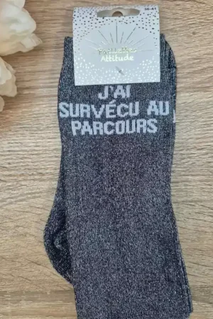 Chaussettes équitation J'ai survecu au parcours - Paillettes Attitude Marque