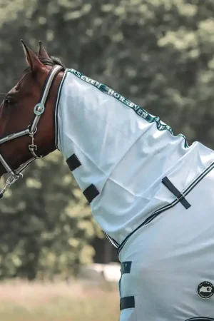 HorSeven Halsteil Fly Protect - weiß/marine , Vollblut Réduction