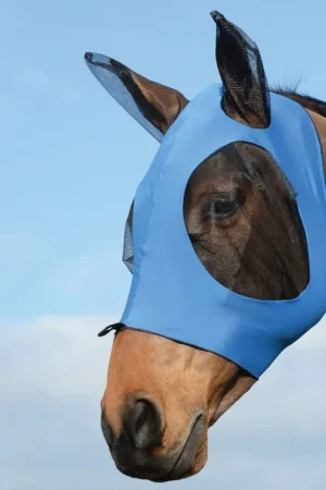 Weatherbeeta Stretch Fliegenmaske mit Ohrenschutz - blue/black , kleines Pony Commander Maintenant