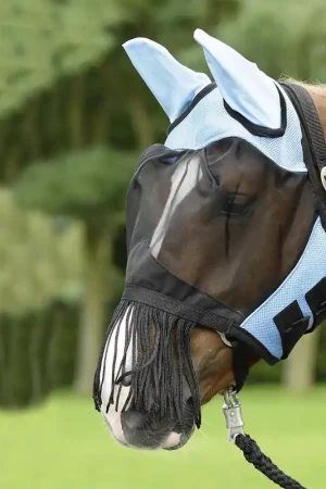 Acheter Direct Masque anti-mouches FLY COVER FRANSEN de Busse - bleu clair/noir , pur sang , Pony