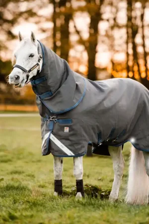 Couverture d'extérieur Horseware Rhino Plus HexStop 0g - Grey/Indigo & Navy, 115 Seulement Aujourd'hui