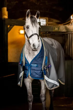 Réduction Horseware Amigo Bravo 12 Plus Bundle 50g + Liners de 100g et 200g - Navy/Titanium Grey/Silver, 115