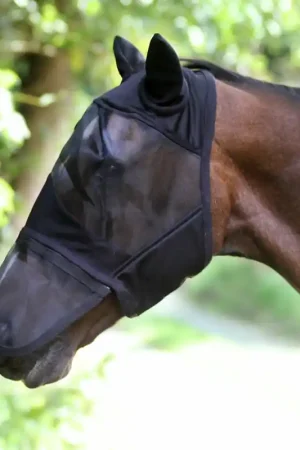 Seulement Aujourd'hui Euroriding Fly Mask Comfort with Ears, Zipper, and Nose Cover - schwarz, PONY