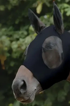 Weatherbeeta Stretch Masque anti-mouches avec protection des oreilles - Grey/Black, Warmblut Nouvelle Collection