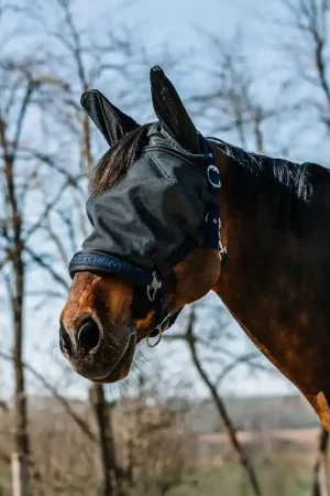 Masque anti-mouches Halter anti-UV Equithème noir Livraison Express