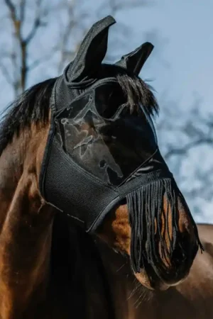 Expédition Rapide Masque anti-mouches anti-UV Franges Equithème noir