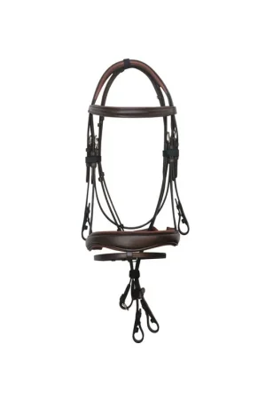 Certifié Bridon cuir avec muserolle pullback DMH Equitation Majestic