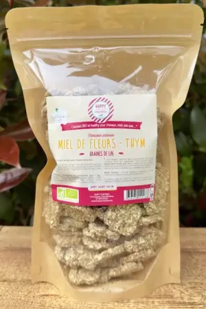 Crackers Cheval Miel Thym – Happy Crackers – Biscuits Bio Sains & Gourmands Réduction