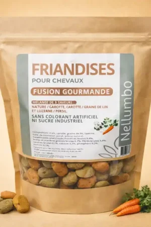 Friandises fusion gourmande pour chevaux - Carotte, graines de Lin & Luzerne - Nellumbo Livraison Express