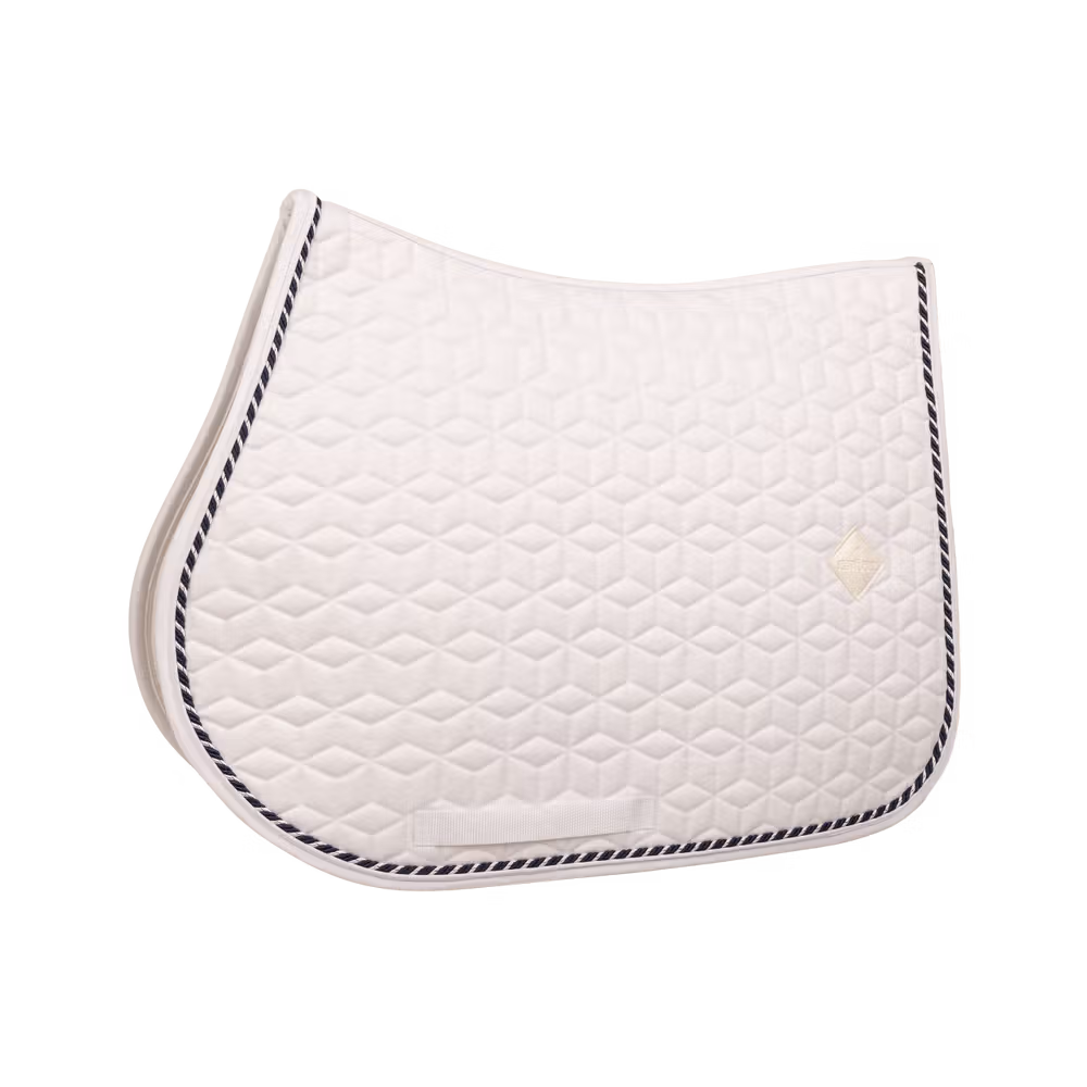 Prix Choc Tapis de selle Classic blanc jumping customisé une cordelette